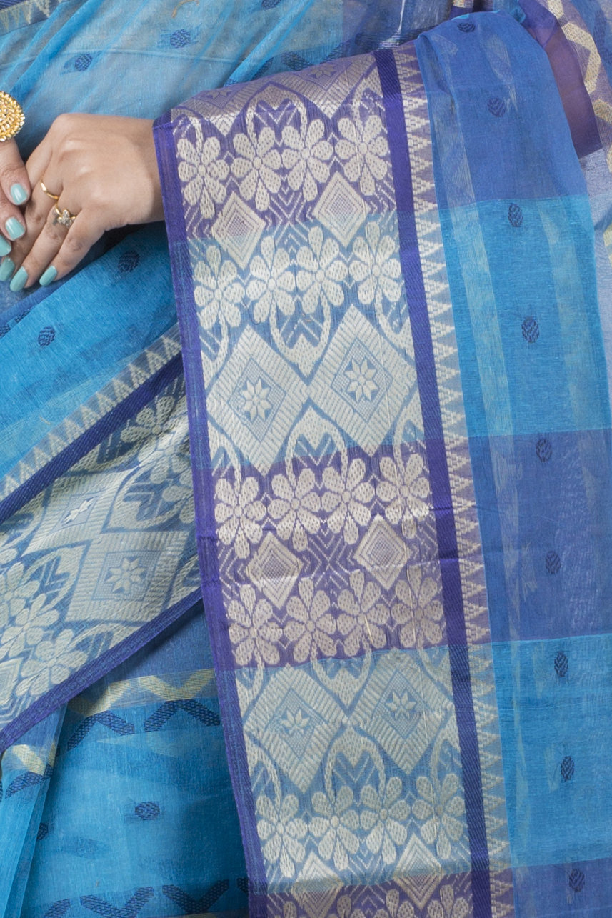 Blue Pure Cotton SonaJhuri Desiging Tant Saree (114)